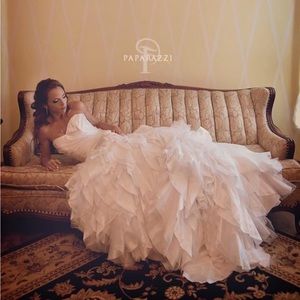 Sottero & Midgley White Strapless Corset Mermaid Ruffle Wedding Dress (Size 8)